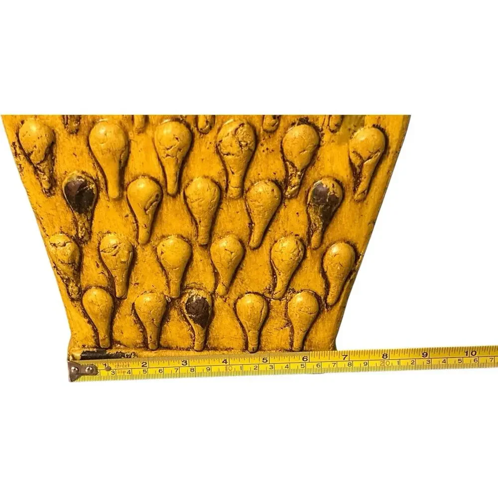 Mid Century Italian Yellow-Gold Distressed Ceramic Pottery 14” Tall Vase Rustic